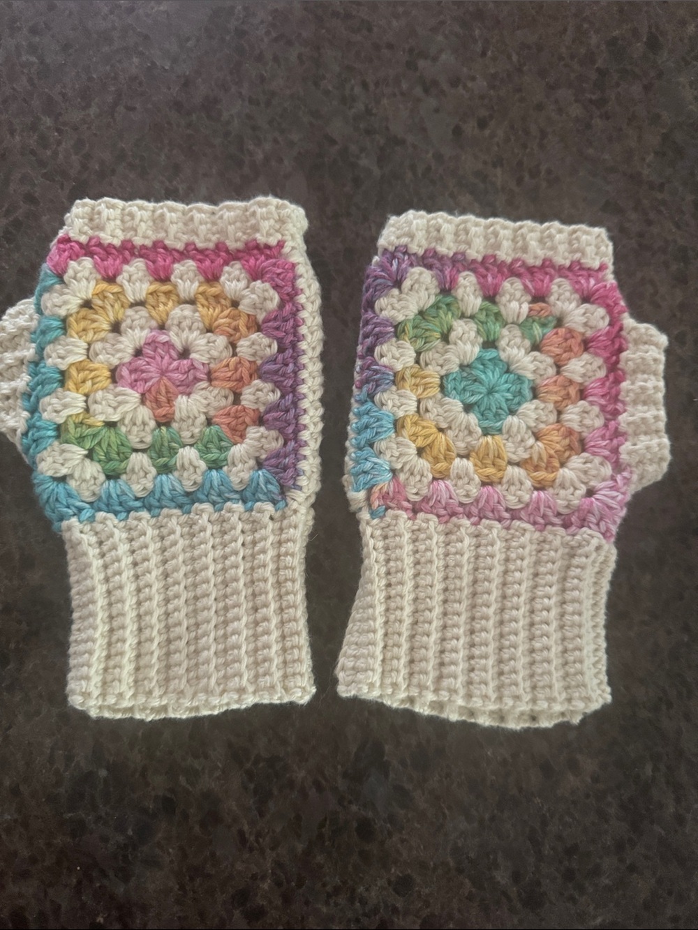 Crochet Fingerless Gloves - Pastel Multicolor - 100% Cotton